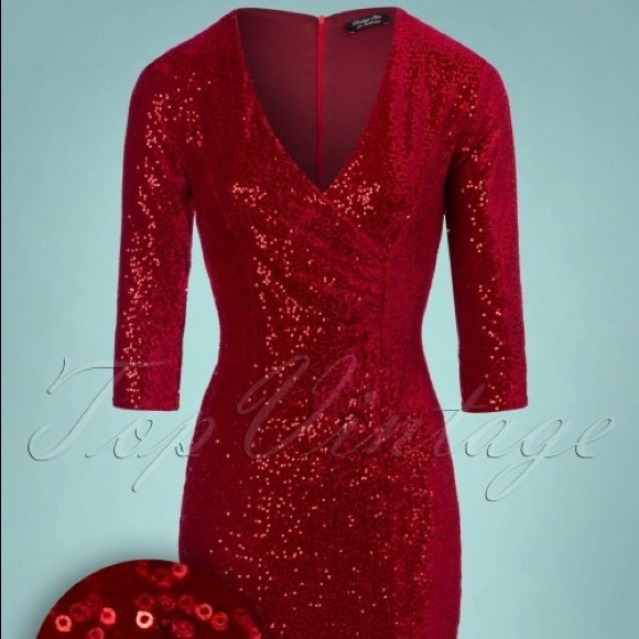 Top Vintage red velvet sequin wiggle dress NWT - Picture 1 of 9